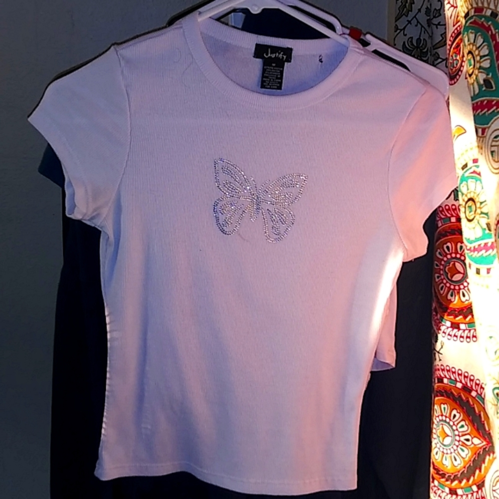 White butterfly crop top size s